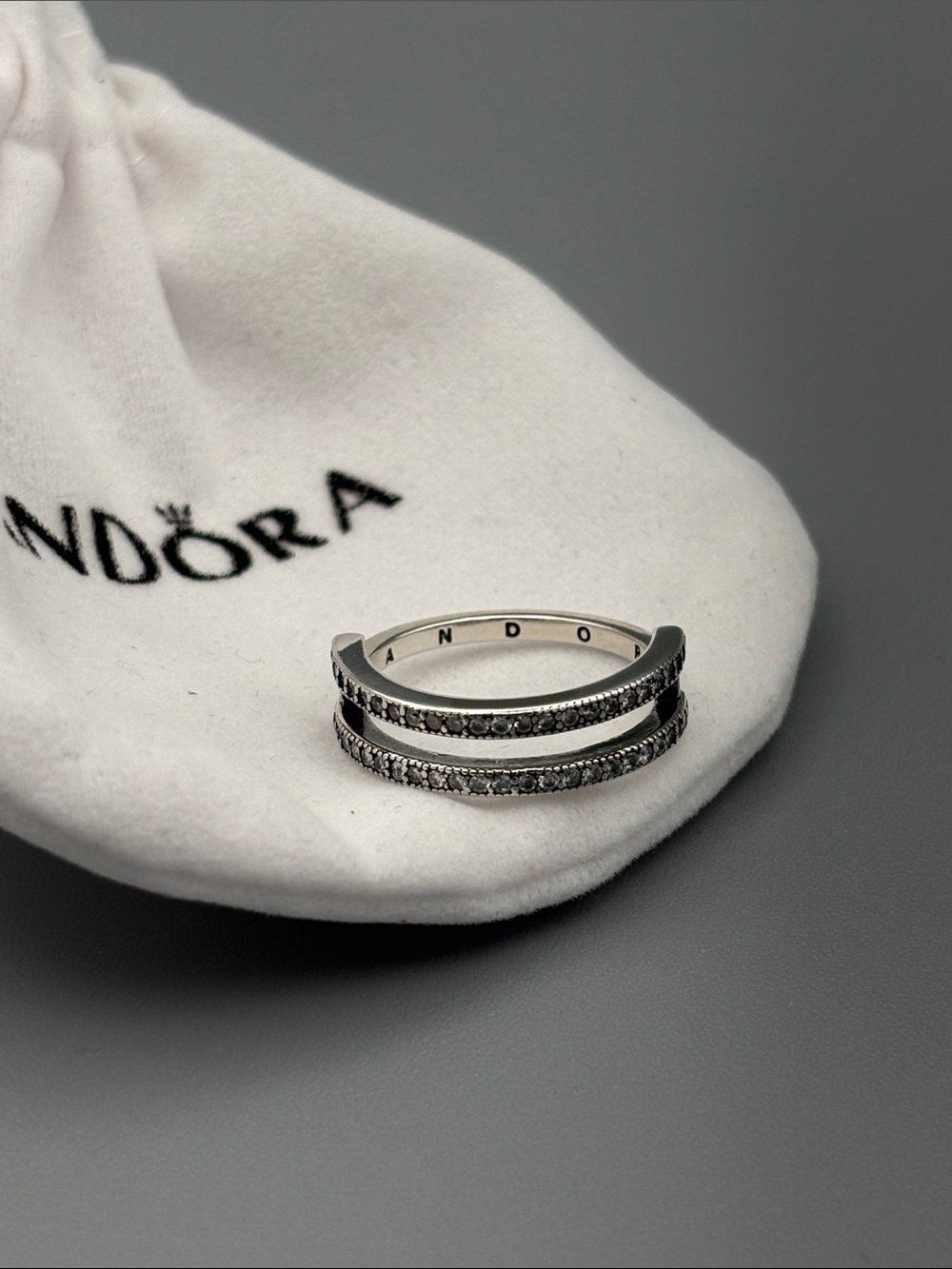 Pandora Sterling Silver 925 Double-Row Ring with CZ